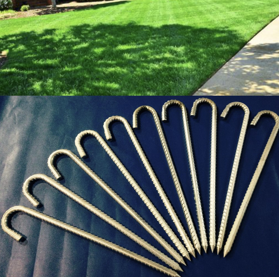 Pegs for anchoring bouncy castles into grass