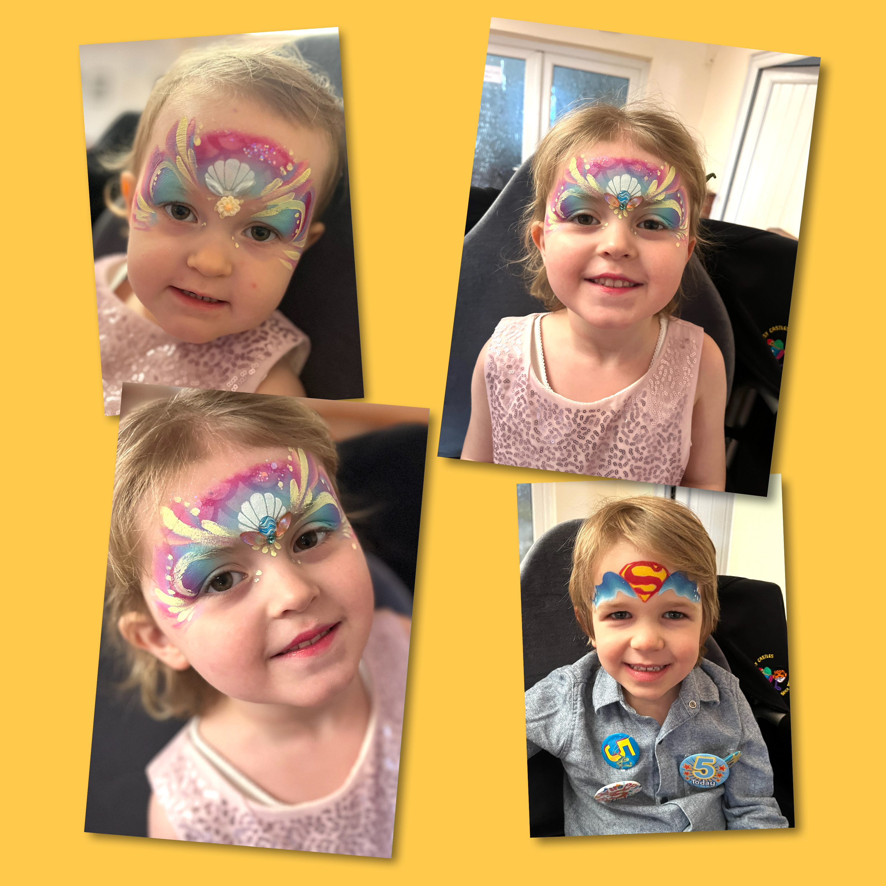 young girls with their faces painted like mermaids