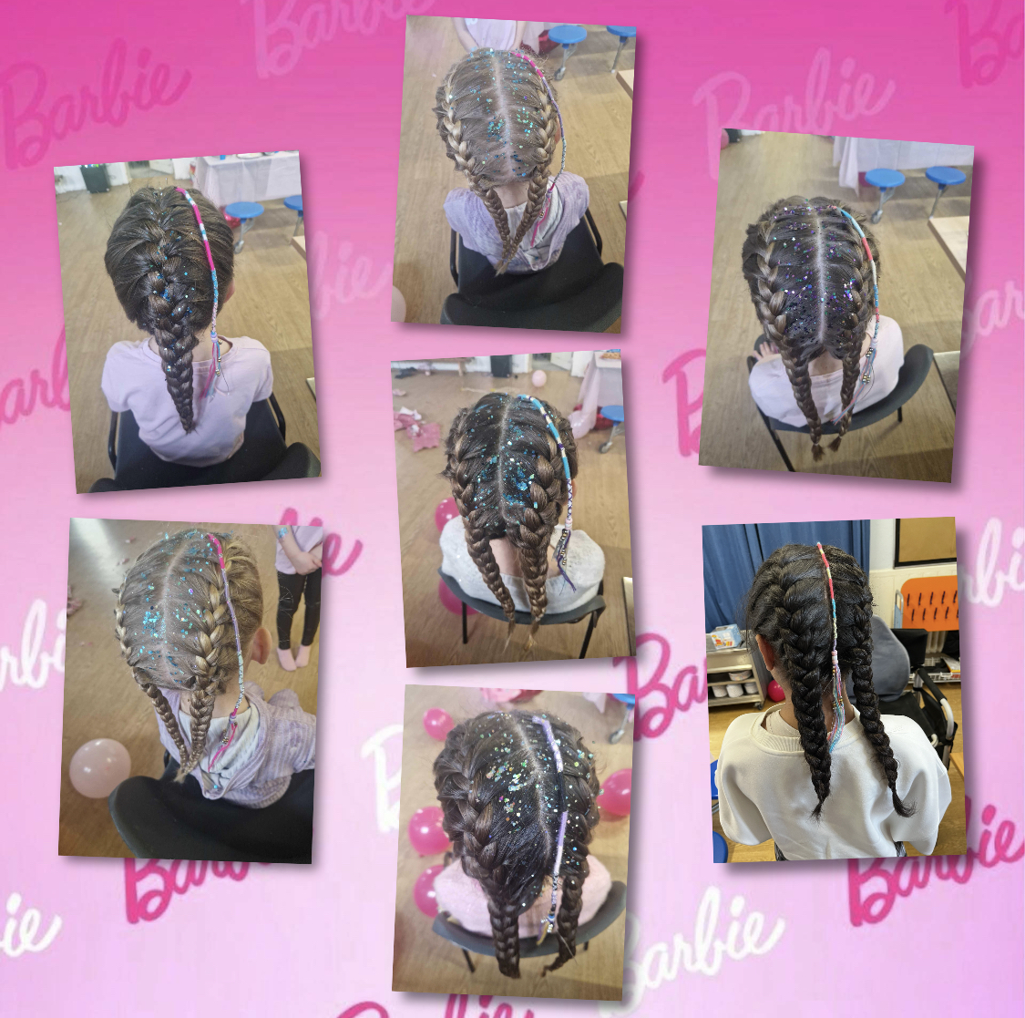 girls with their hair in plaits with glitter