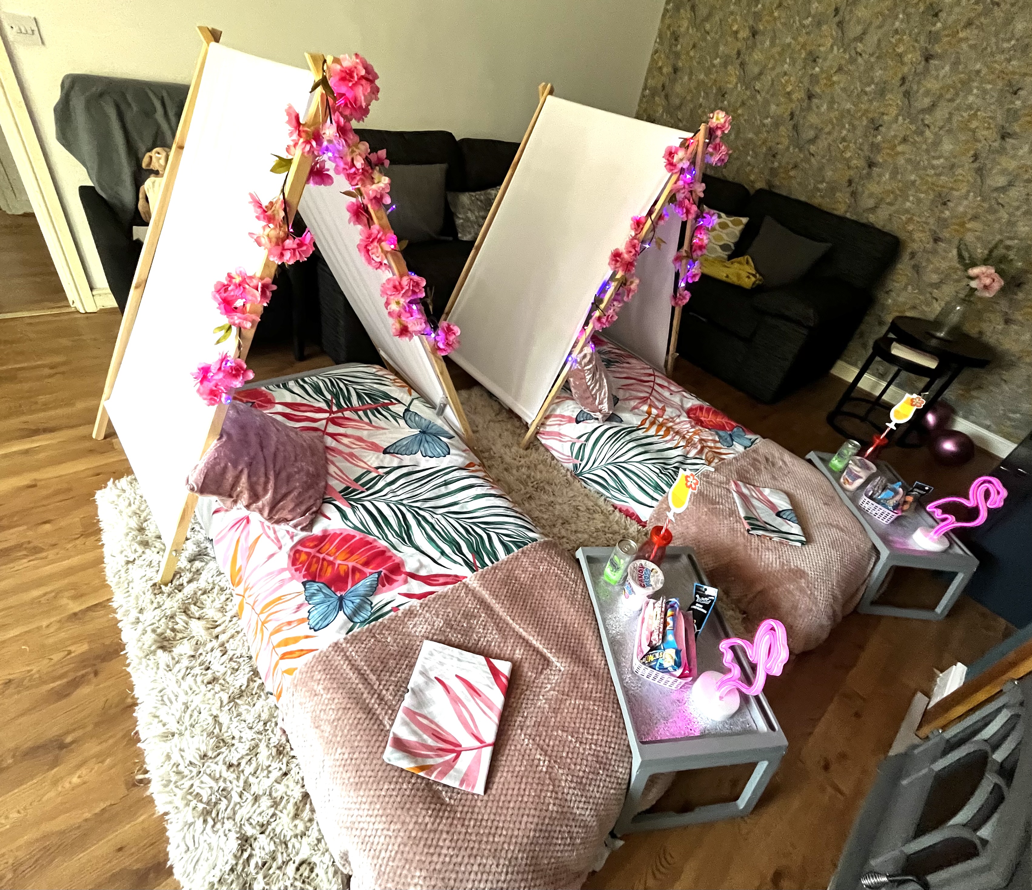 Tropical sleepover teepee tent for a sleepover party inTelford