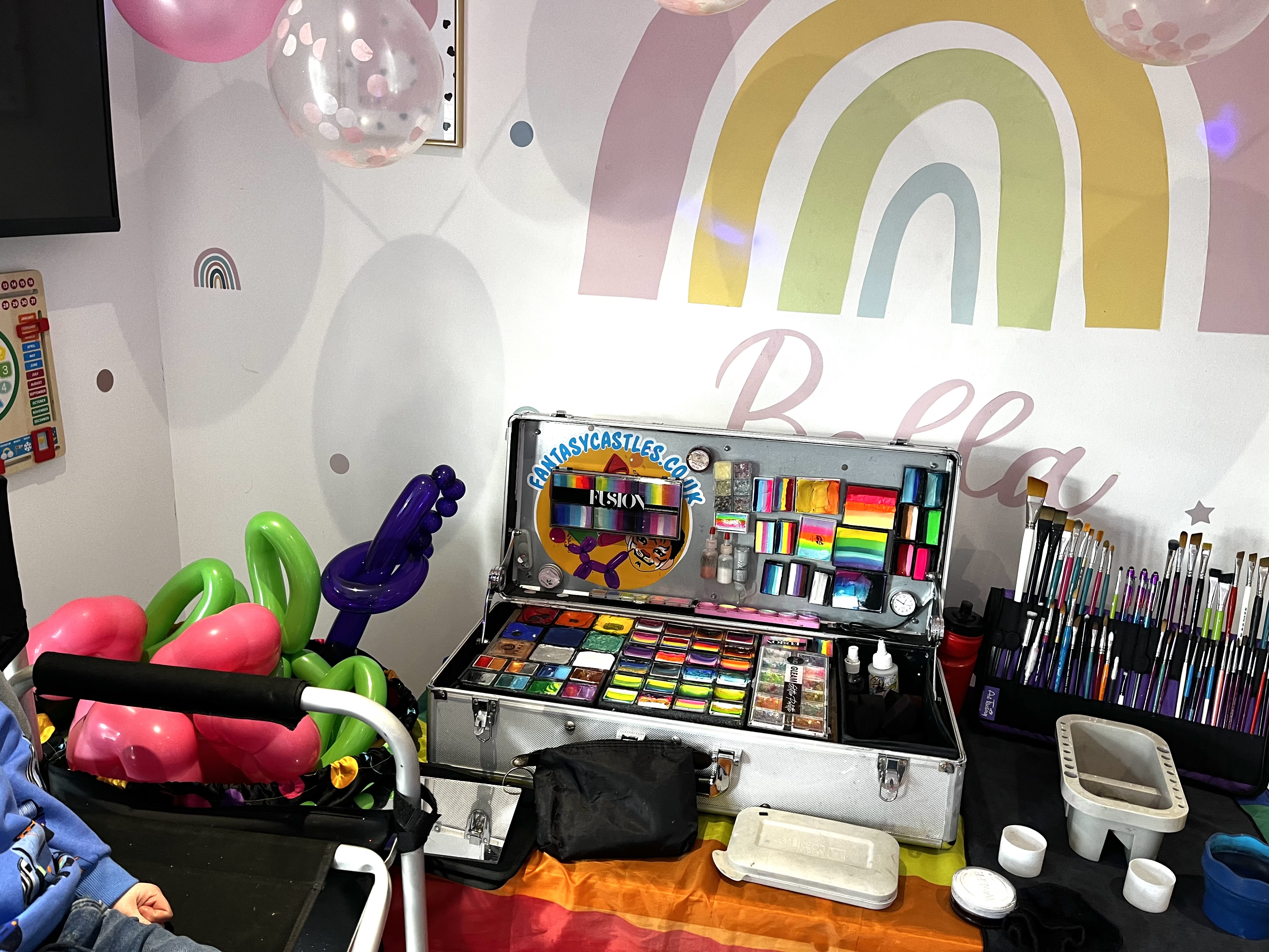 Face painting kit set up at a party in Telford