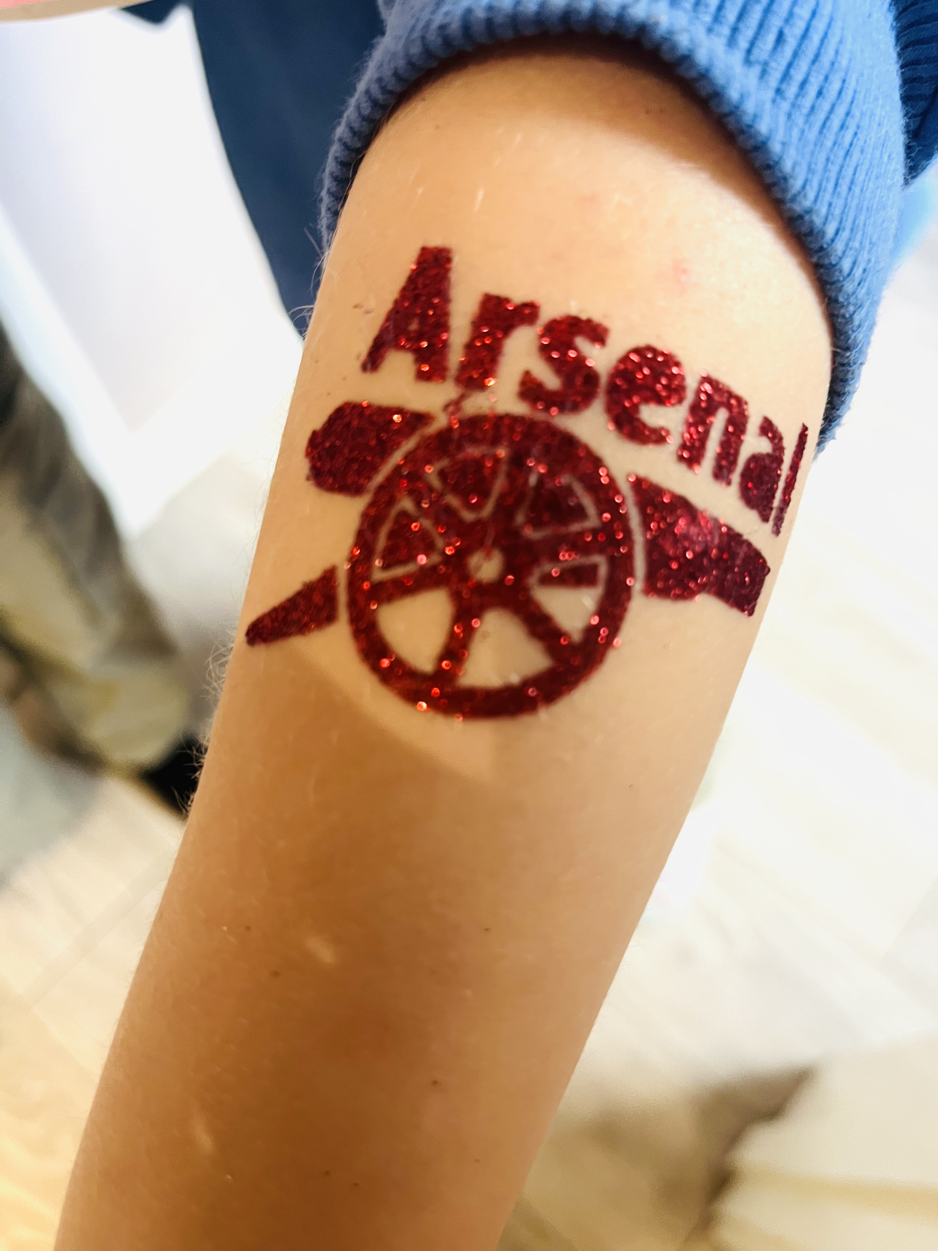 arsenal football club tattoo in glitter