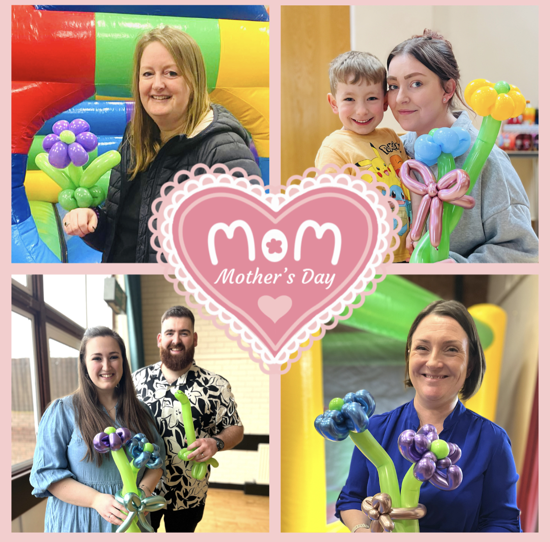 women holding balloon flowers for Mothers Day