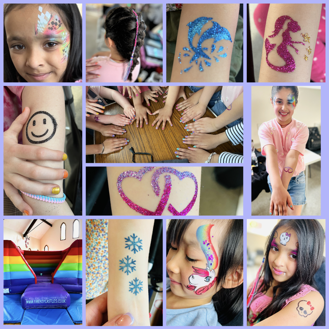 girls with their faces painted and hair braided at a birthday party in Telford