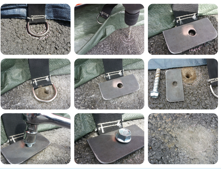 Anchoring bouncy castle in concrete with bolts